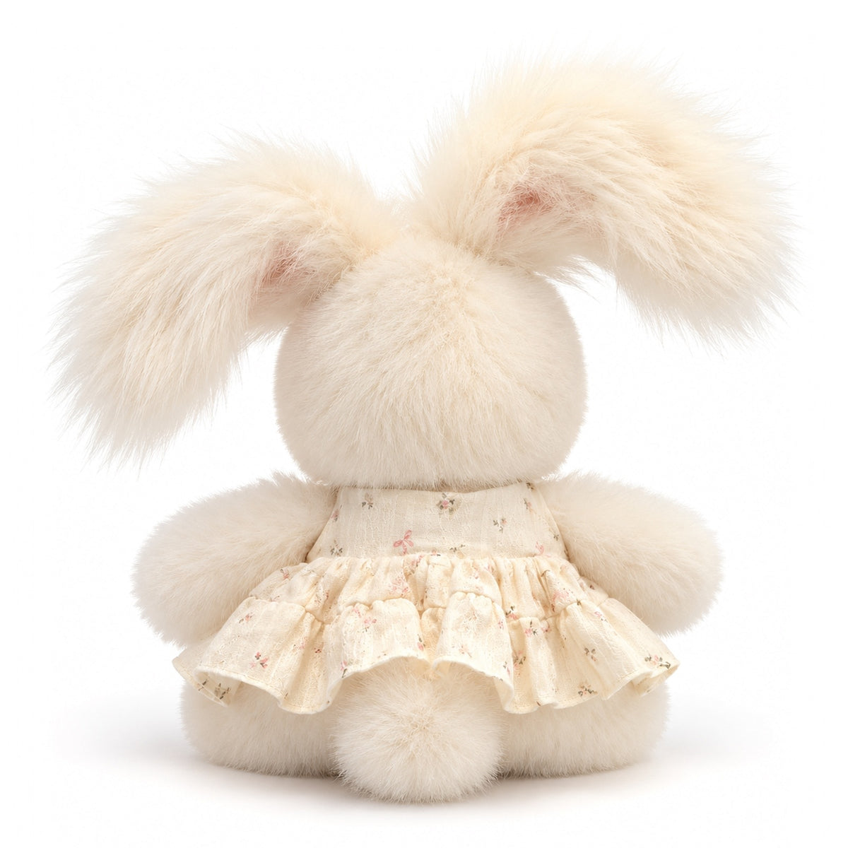 running bunny plush toy cream fluffy stuffed animal long ear bunny plushie in floral skirt back view the plushables 8