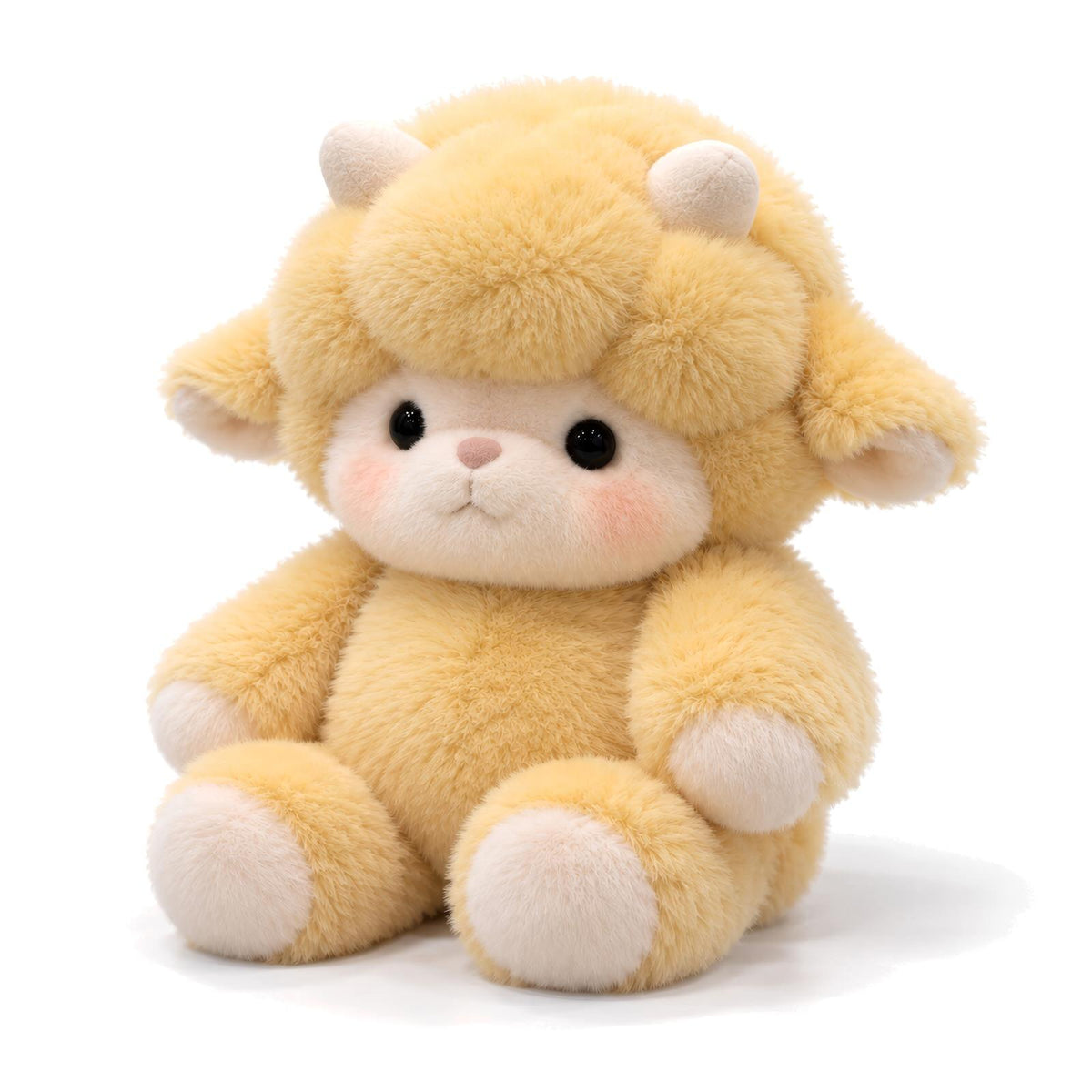 running_sheep_plush_toy_yellow_fluffy_sheep_stuffed_animal_pink_cheeks_tiny_horns_floppy_ears_theplushables